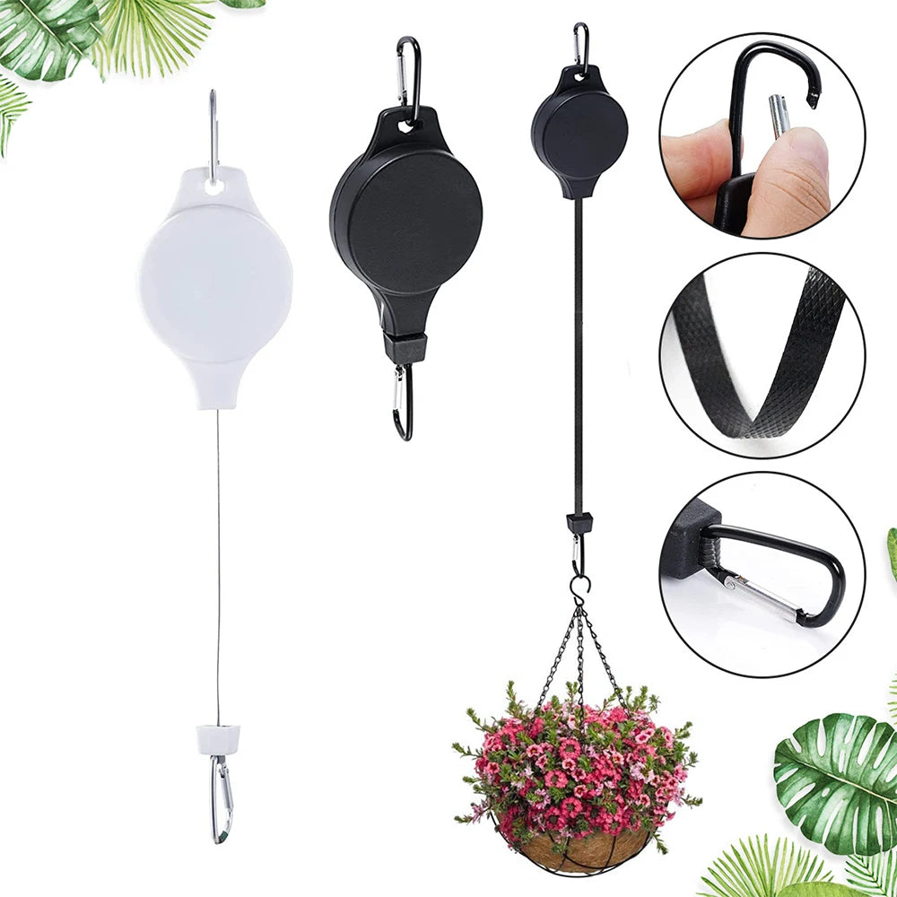 Adjustable Hanging Garden Baskets Pulley Set - Retractable Plant Hanger for Easy Flower Display