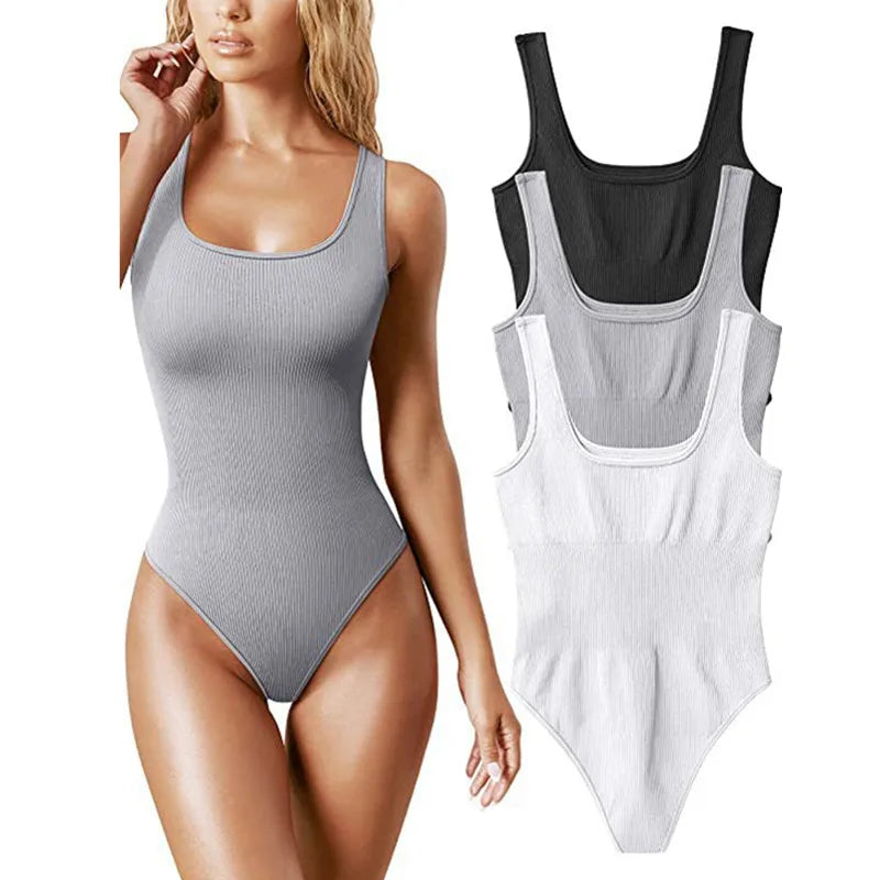 Elegant White Strappy Backless Ribbed Bodysuit for Women