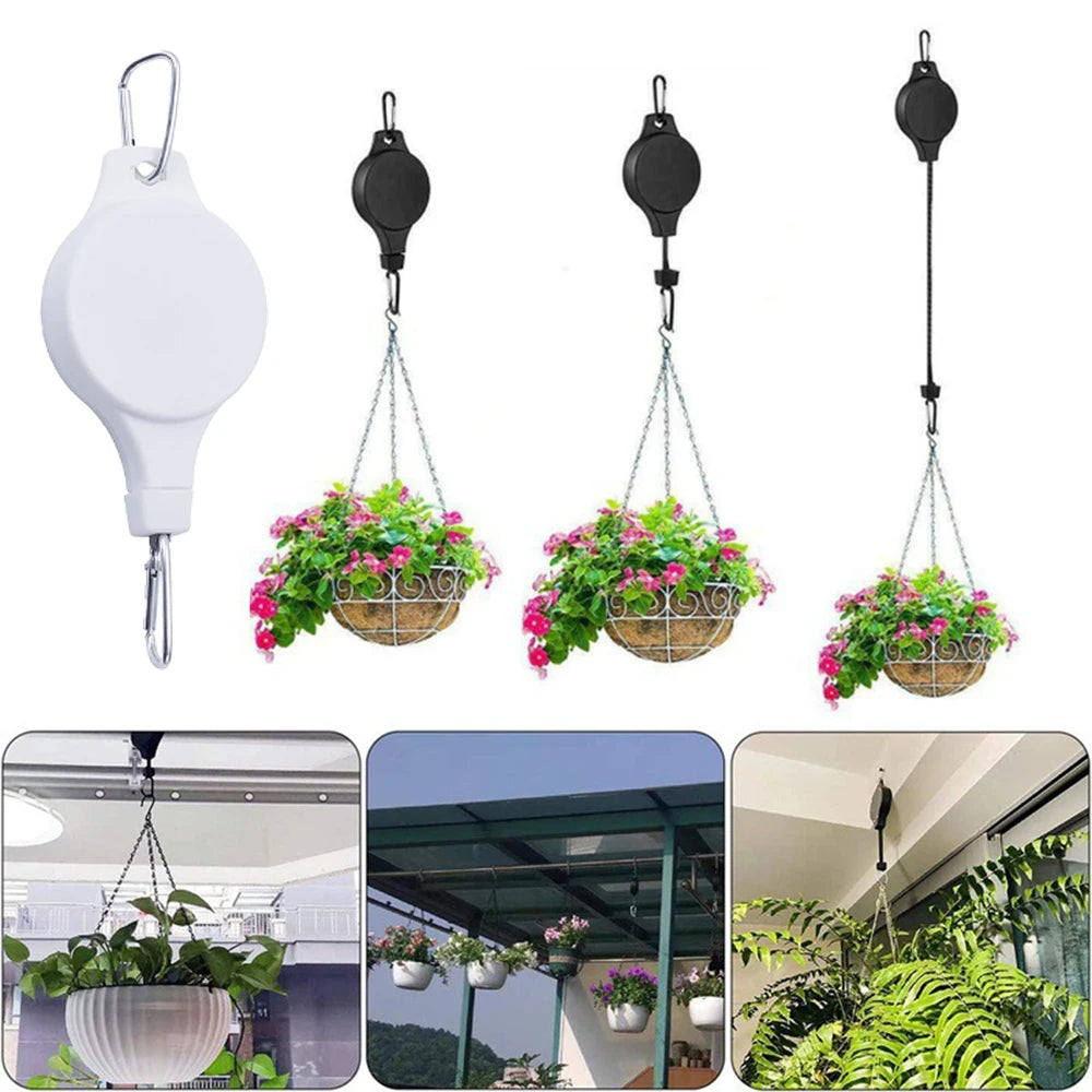 Adjustable Hanging Garden Baskets Pulley Set - Retractable Plant Hanger for Easy Flower Display