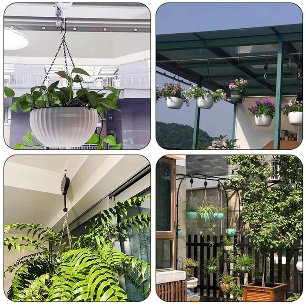 Adjustable Hanging Garden Baskets Pulley Set - Retractable Plant Hanger for Easy Flower Display