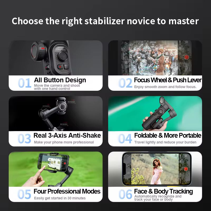 AOCHUAN 3-Axis Handheld Gimbal Stabilizer For Smartphone With Fill Light! 