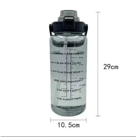 2L Capacity Water Bottle With Plastic Straw & Time Marker - Hydration Tracker