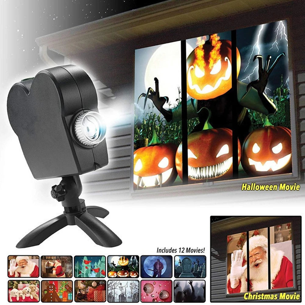 Halloween Christmas Projector Outdoor Holiday Led Holographic Projection Lamp Waterproof 12 Movies Spooky Party Stage Lights EU