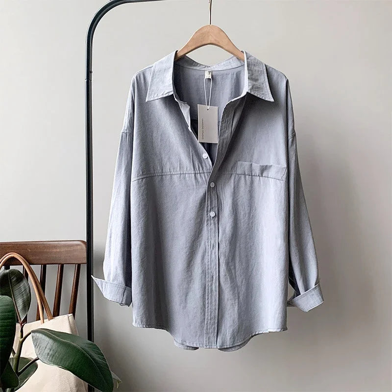 Chic Minimalist Loose Women's Shirts with Turn-Down Collar 